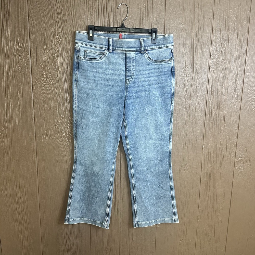 Spanx Petite Kick Flare Jeans Indigo Sky Women XL High Rise 25" Stretch Slim